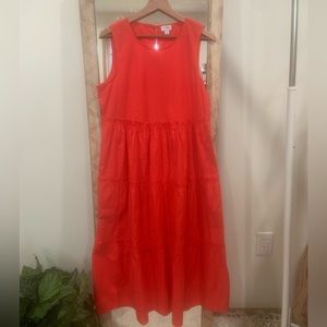 NWT J. Crew Red causal loose fit midi length dress